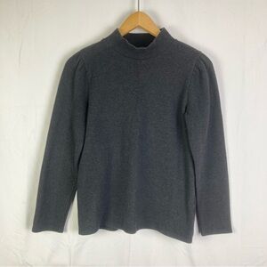 Madewell Resourced Plush Small Gray Knit Ribbed Puff Sleeve Mock Neck Top EUC